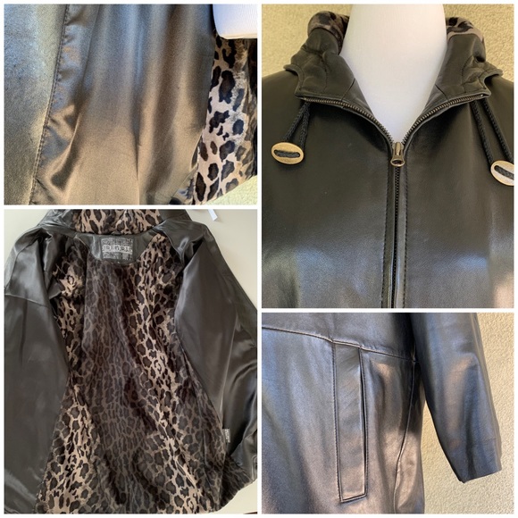 “Collezione” Kid Leather Jacket Coat Black Hood - Picture 4 of 12